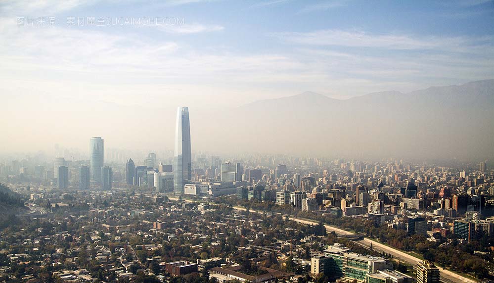 智利圣地亚哥美丽城市的鸟瞰图