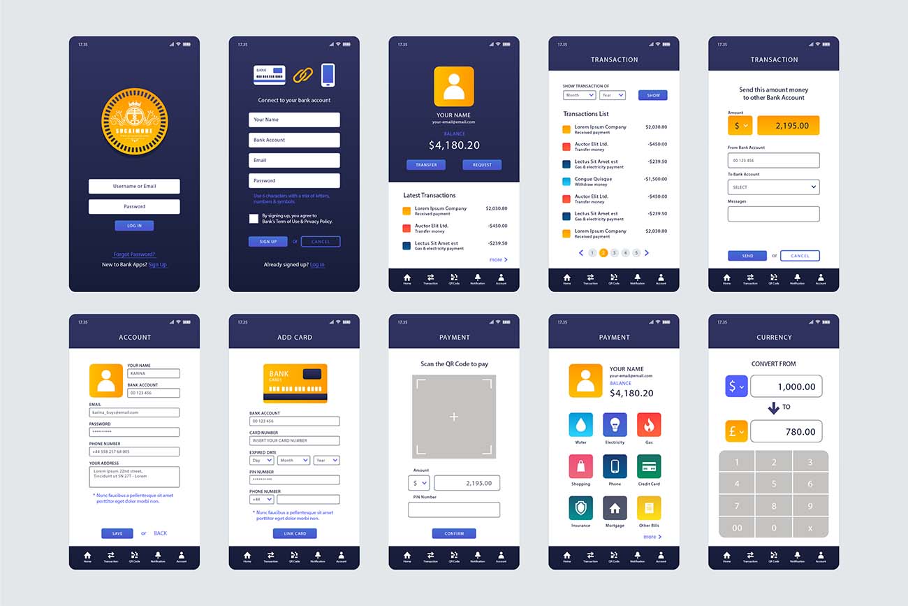 银行APP应用软件UI界面矢量源文件banking-app-interface
