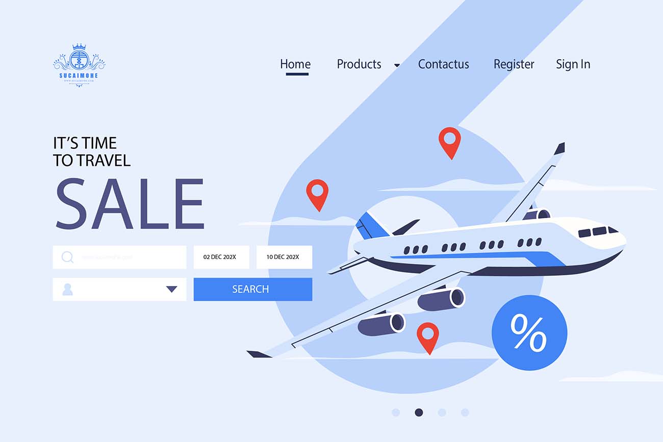 旅游机票预定首页面设计矢量源文件travel-sale-landing-page-design