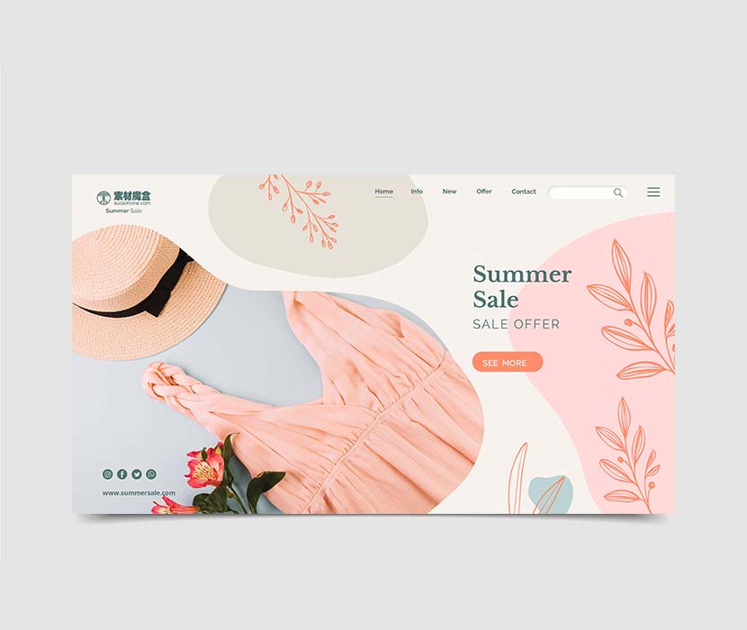 夏季系列粉色Banner广告图横幅PSD源文件