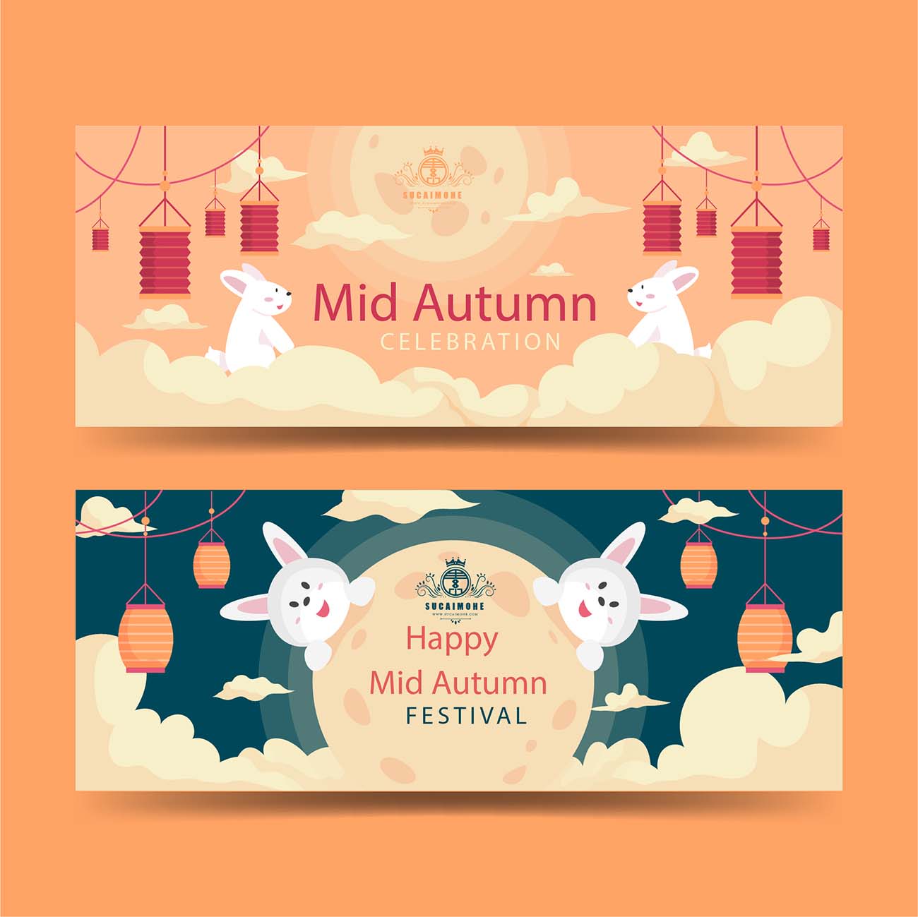 2张中秋节Banner焦点图创意设计ai/eps源文件mid-autumn-festival-banner-pack
