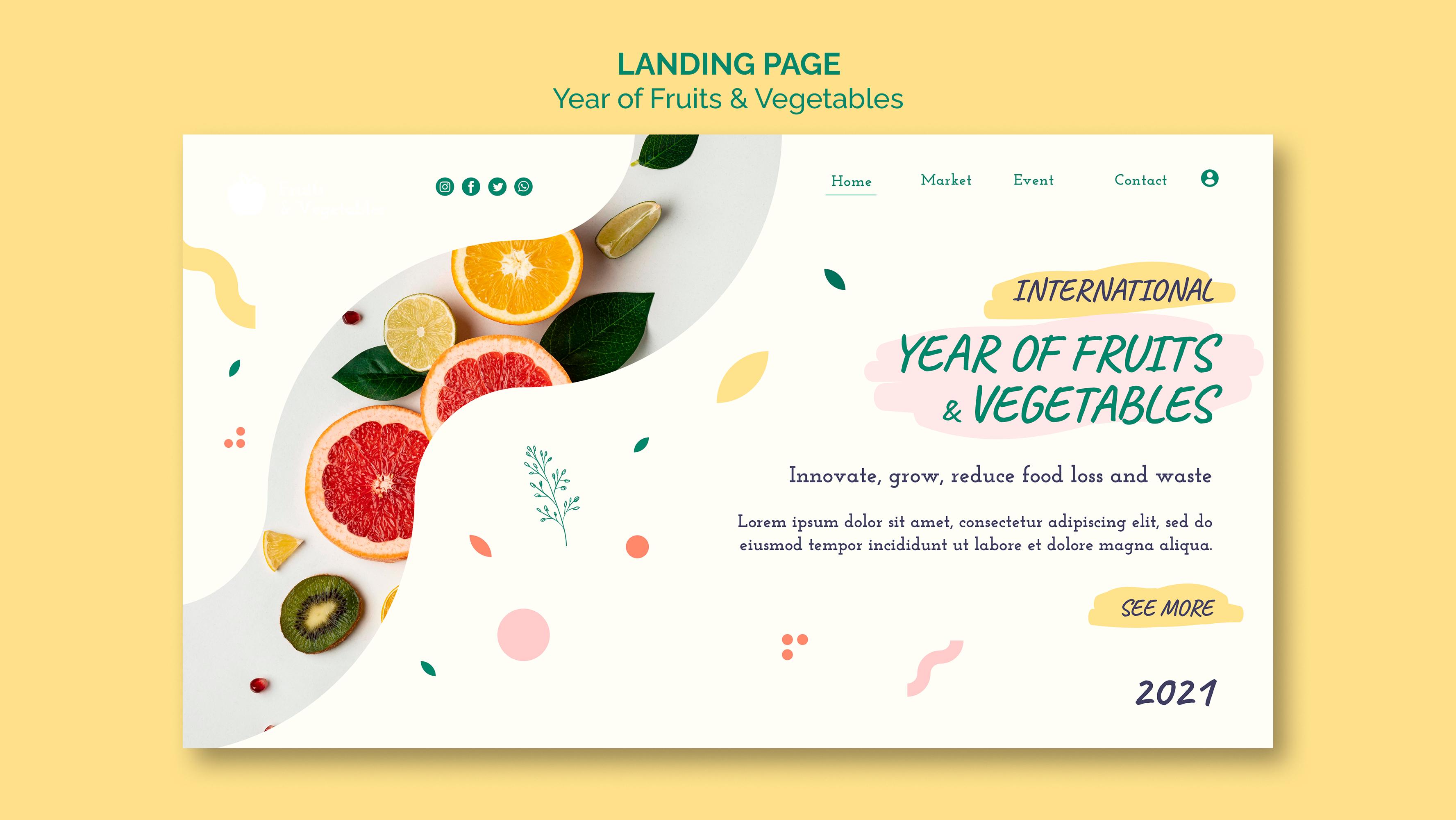 水果和蔬菜网页首页Banner模板Psd源文件year-fruits-vegetables-web-template
