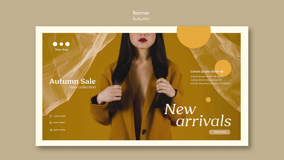 秋季销售新人横幅模板Psd源文件autumn-sale-new-arrivals-banner-template