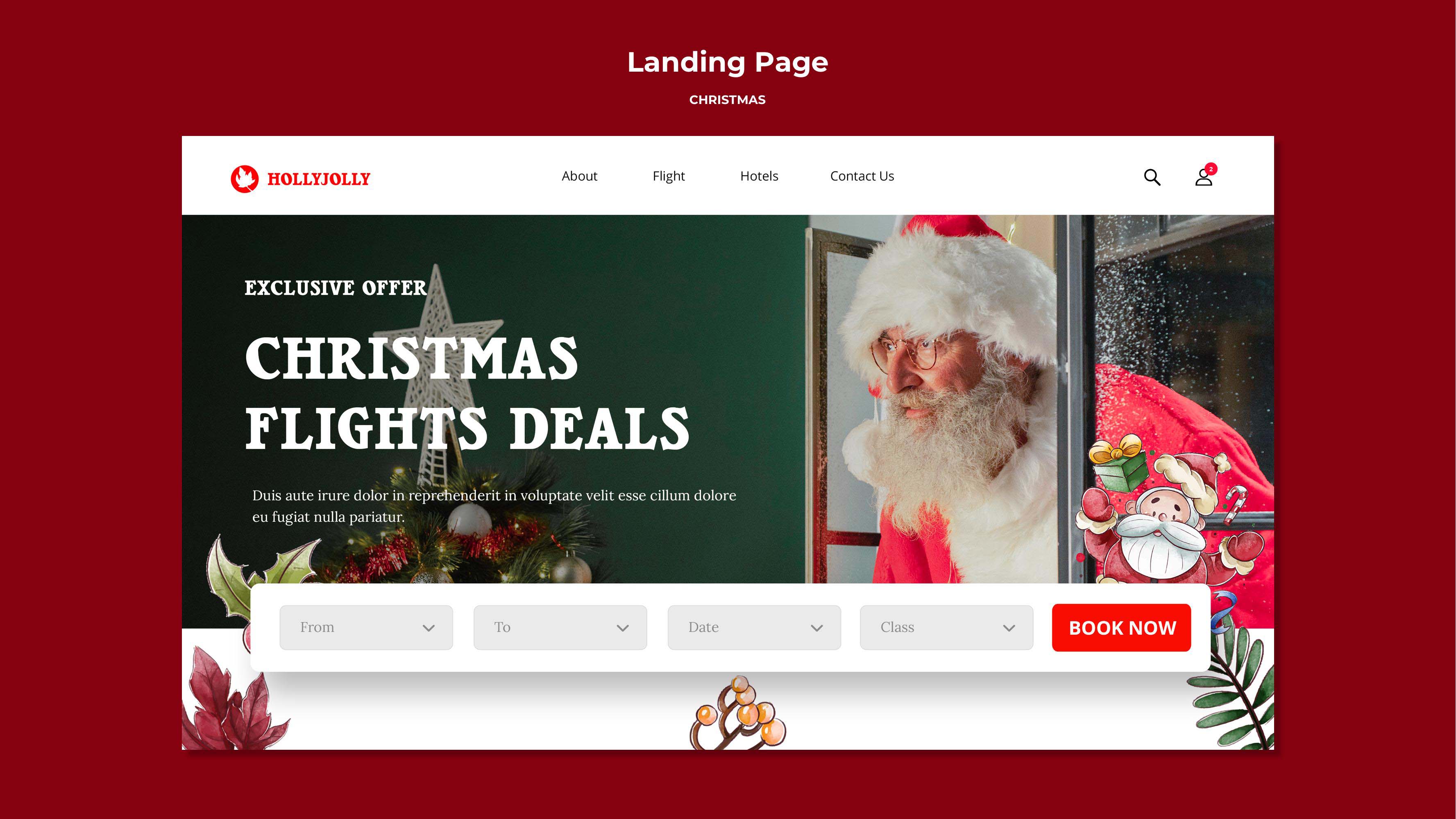 圣诞航班交易登陆页面模板Psd源文件christmas-flights-deals-landing-page-template