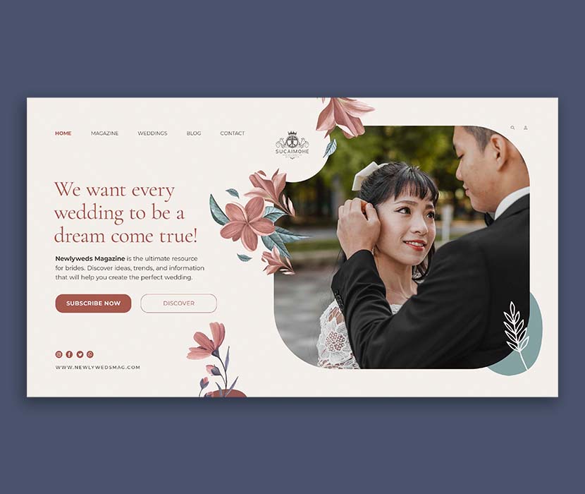 花艺婚礼的登陆页面模板Psd源文件landing-page-template-floral-wedding