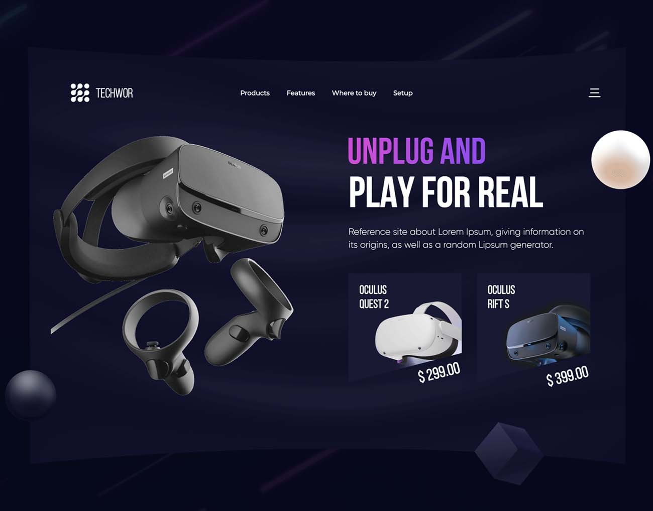 VR设备资源网站首页Banner创意设计VR Headset eCommerce Store Landing Page Design