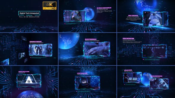 AE模板-未来数字科技全息投影图文展示介绍动画 Digital Tech Integrated Slideshow 4K