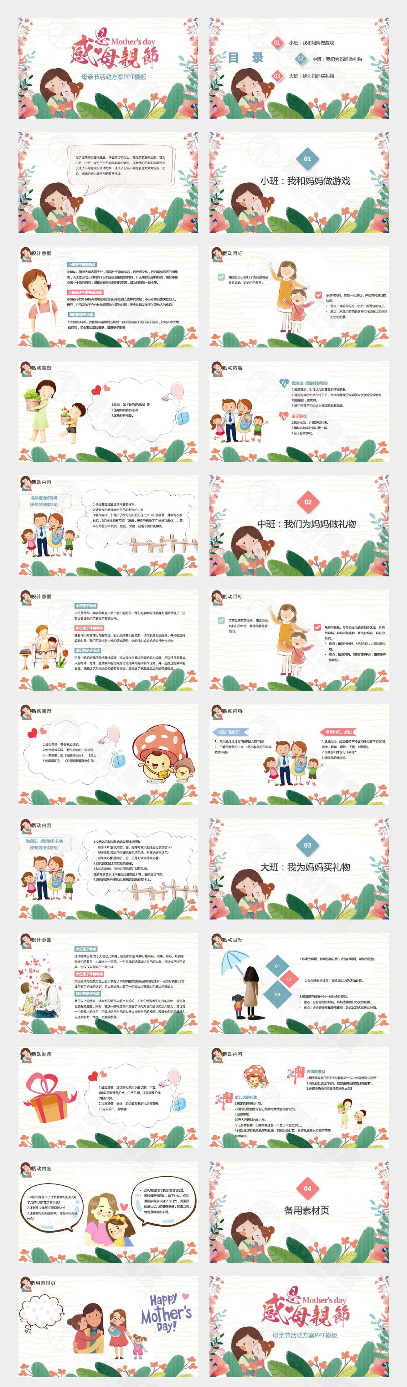 卡通母亲节主题班会PPT模板