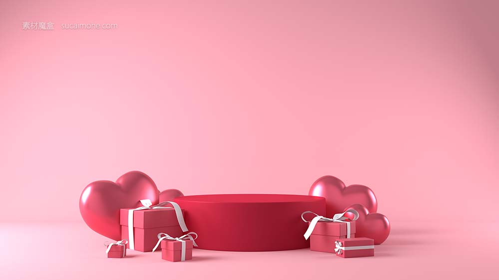 温馨情人节产品摆放的讲台上装饰图片podium-product-placement-valentines-day-with-decorations