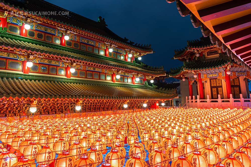 中国新年传统的中国灯笼展示庙宇chinese-new-year-traditional-chinese-lanterns-display-temple-illuminated-chi