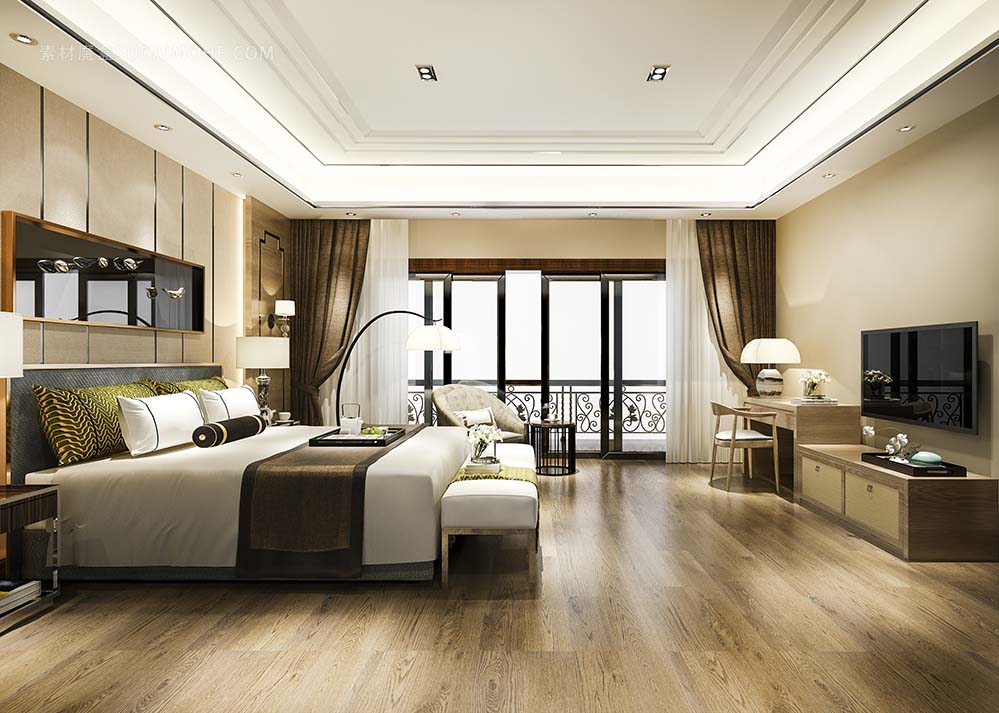 度假村高层酒店豪华卧室套房luxury-bedroom-suite-resort-high-rise-hotel-with-working-table
