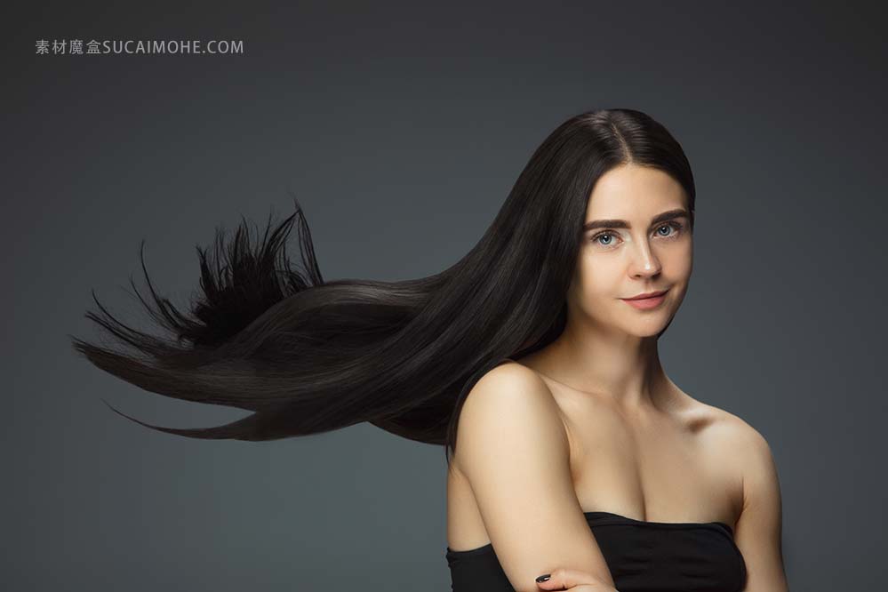 漂亮的模特，长长的光滑，飘逸的黑发照片beautiful-model-with-long-smooth-flying-brunette-hair