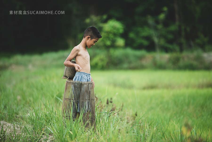 亚洲男孩在乡下的生活照片