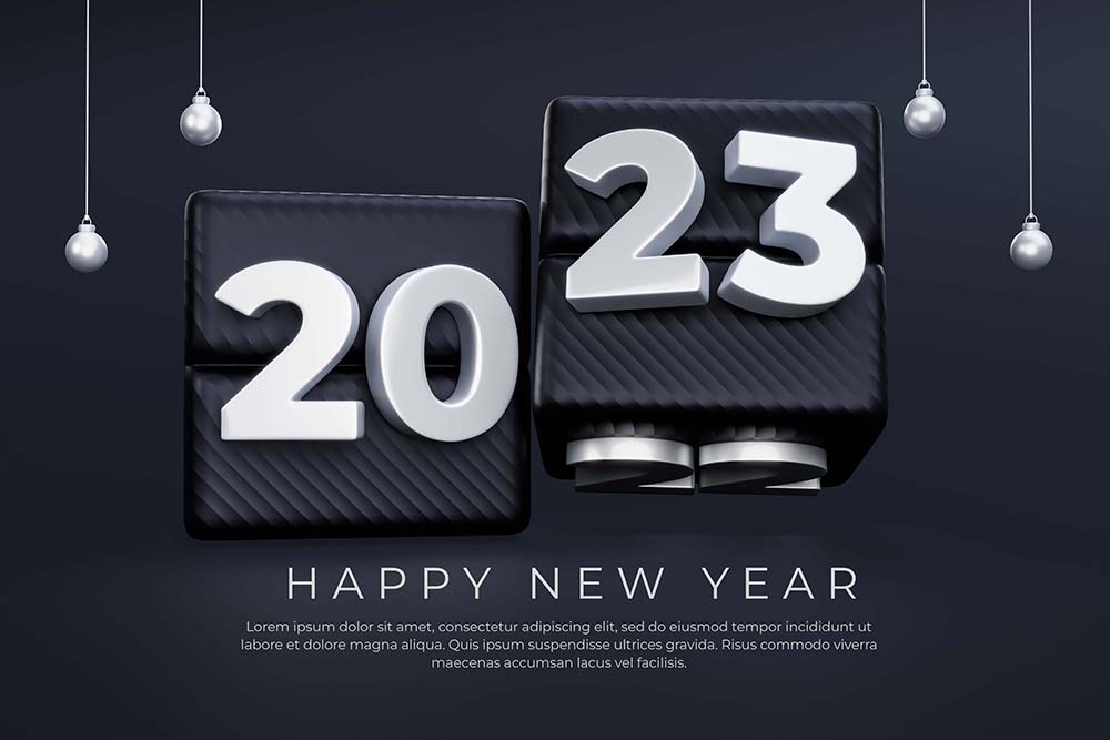   2023年新年快乐-银色-带资金-3d数字 