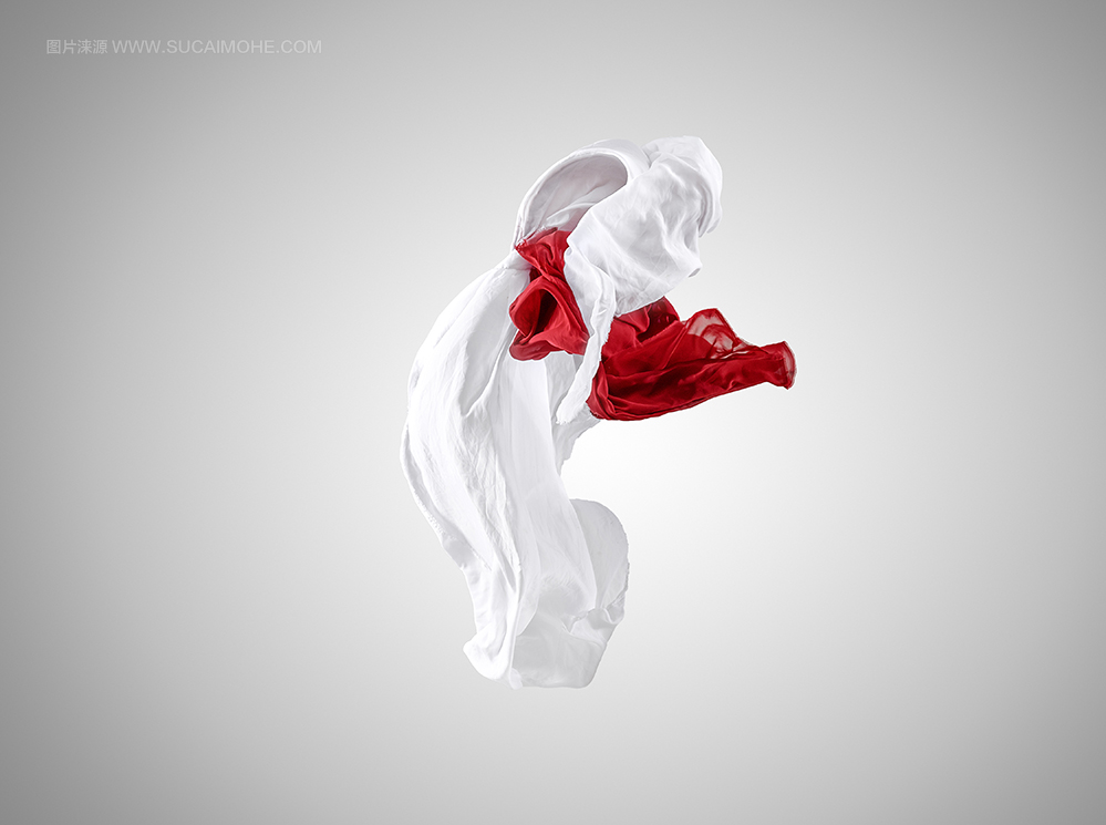 光滑优雅透明的红色和白色布料smooth-elegant-transparent-red-white-cloth-separated-gray-background
