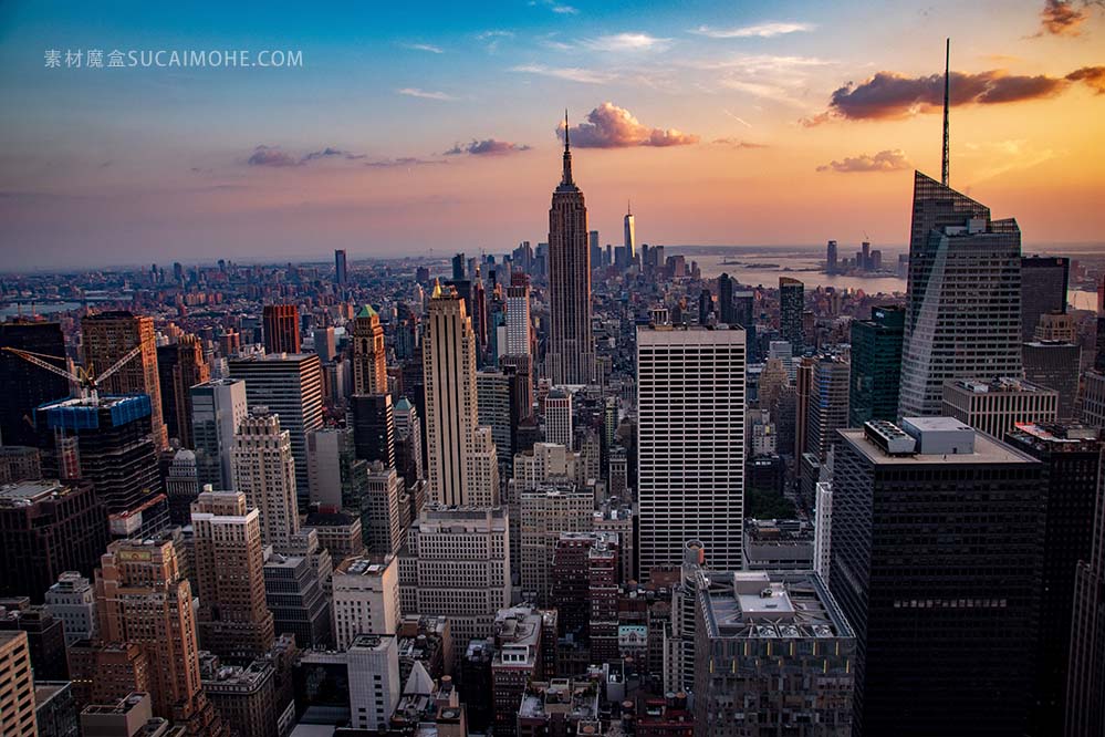 日落 曼哈顿 城市 天际线 建筑 美国 市容 纽约市 旅行 新增功能 摩天大楼 市中心