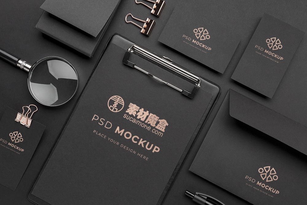 文具深色和铜样机 Psd源文件