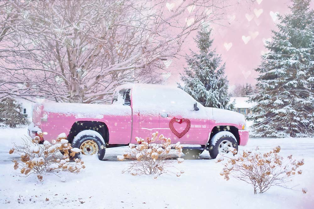 valentines-day-情人节那天 情人节 粉红色 卡车 运货卡车 浪漫 爱