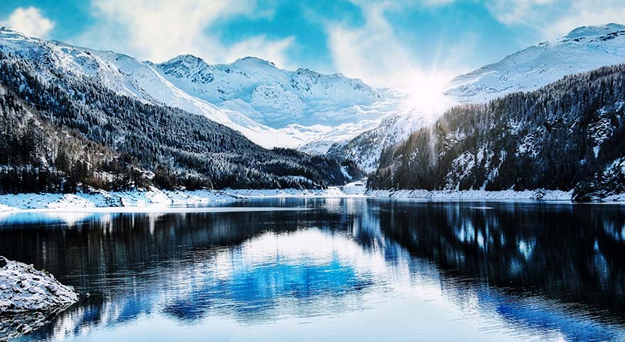 mountains-山 高山 水库 瑞士 日落 景观 雪 冬天 性质 湖 森林 天空 山景观 全景 摄影高清大图