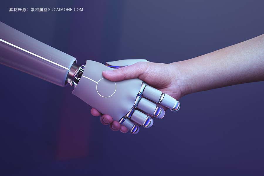 机器人握手人类背景未来主义数字时代