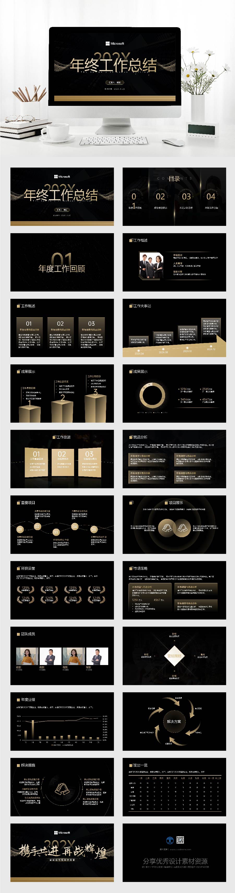 商务通用时尚大气黑金年度总结ppt模板