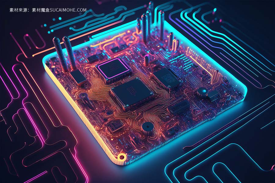 霓虹灯中央计算机处理器集成微芯片电路板服务器