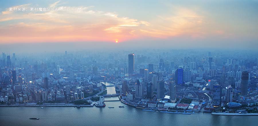 上海航空俯瞰黄昏日落