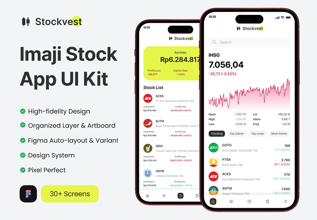 Stockvest-股票应用程序移动UI套件