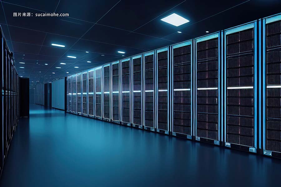 服务器机架计算机网络安全服务器房间数据中心d渲染深蓝色