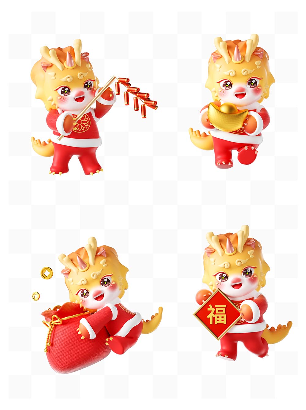 国潮风3D立体卡通可爱龙套图