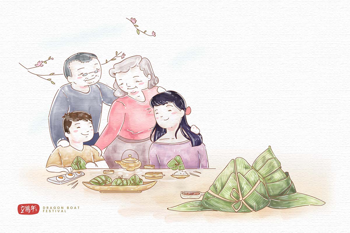 端午节手绘家庭准备吃粽子AI/EPS源文件hand-drawn-family-preparing-eating-zongzi
