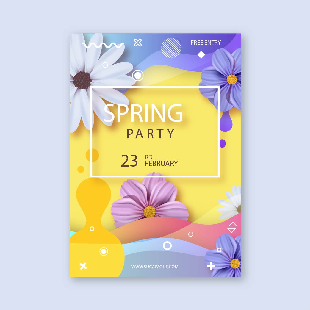 国外欧式彩色时尚促销单页海报设计AI源文件colourful-spring-party-flyer-template