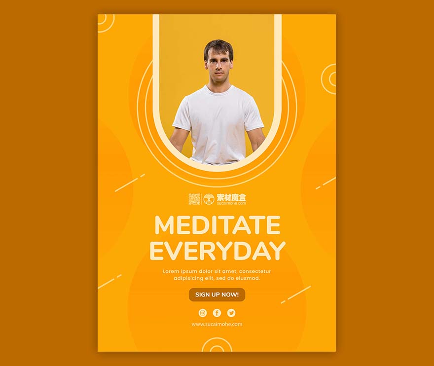 国外欧式黄色风格海报设计PSD源文件meditate-everyday-poster-template