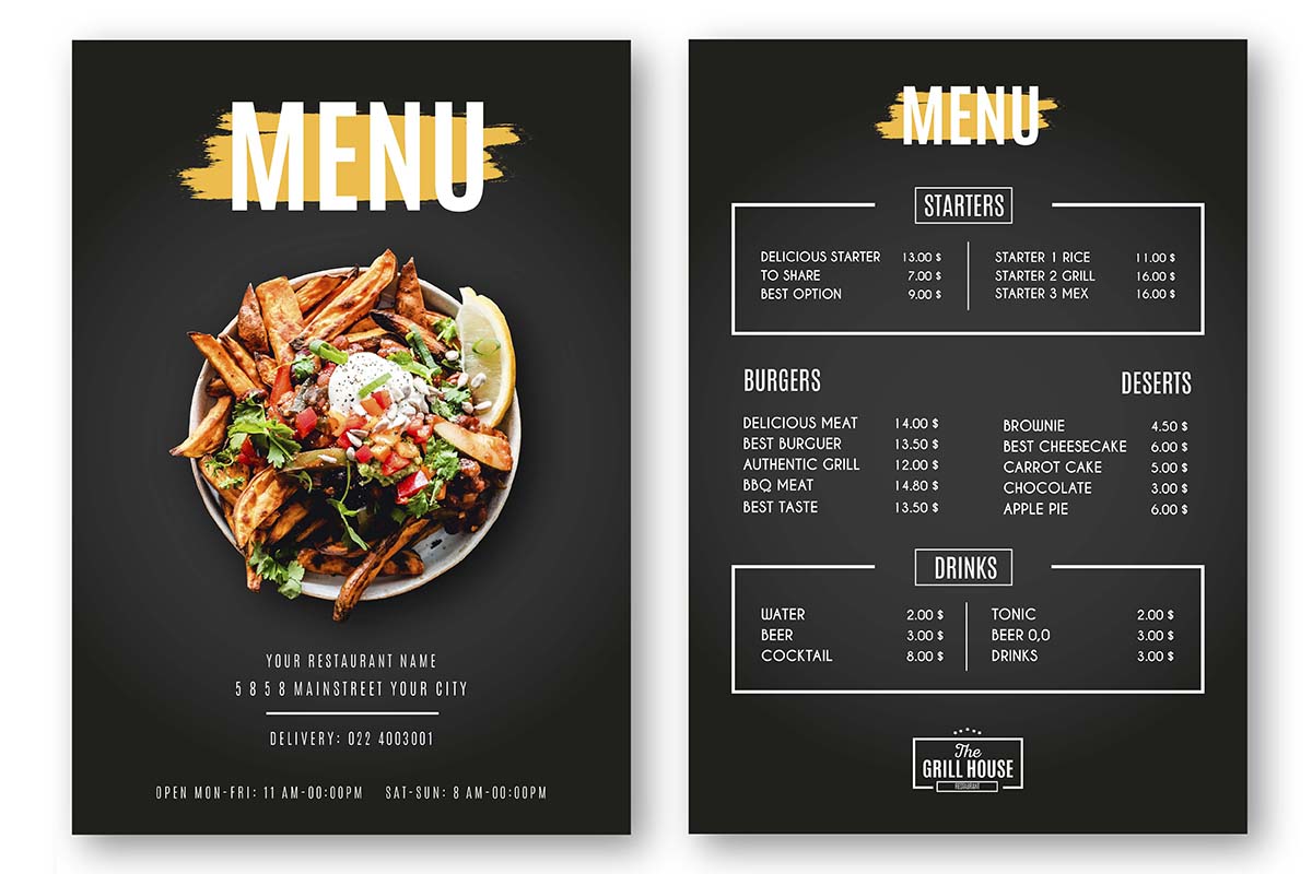 欧式黑色西餐厅菜单单页海报设计eps源文件