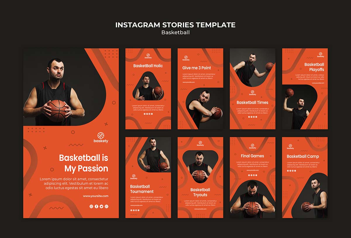 篮球比赛宣传展板海报设计PSD源文件basketball-instagram-stories-template