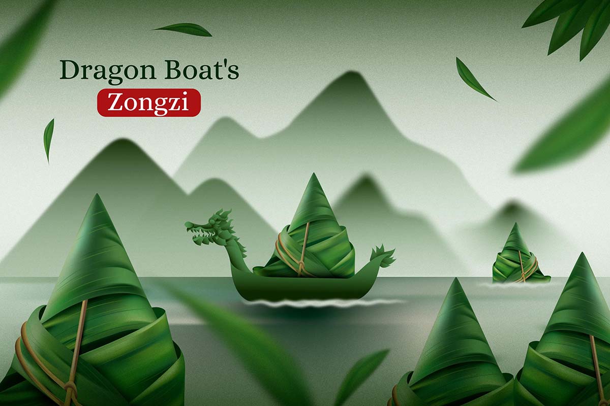 端午节粽山龙舟赛海报设计EPS/AI源文件realistic-dragon-boat-s-zongzi-background