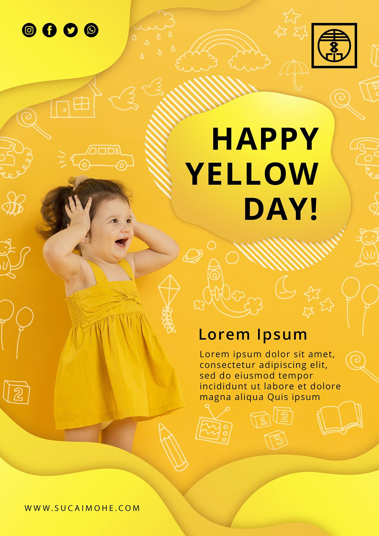 黄色儿童抽象背景海报设计PSD源文件yellow-day-concept-flyer-template