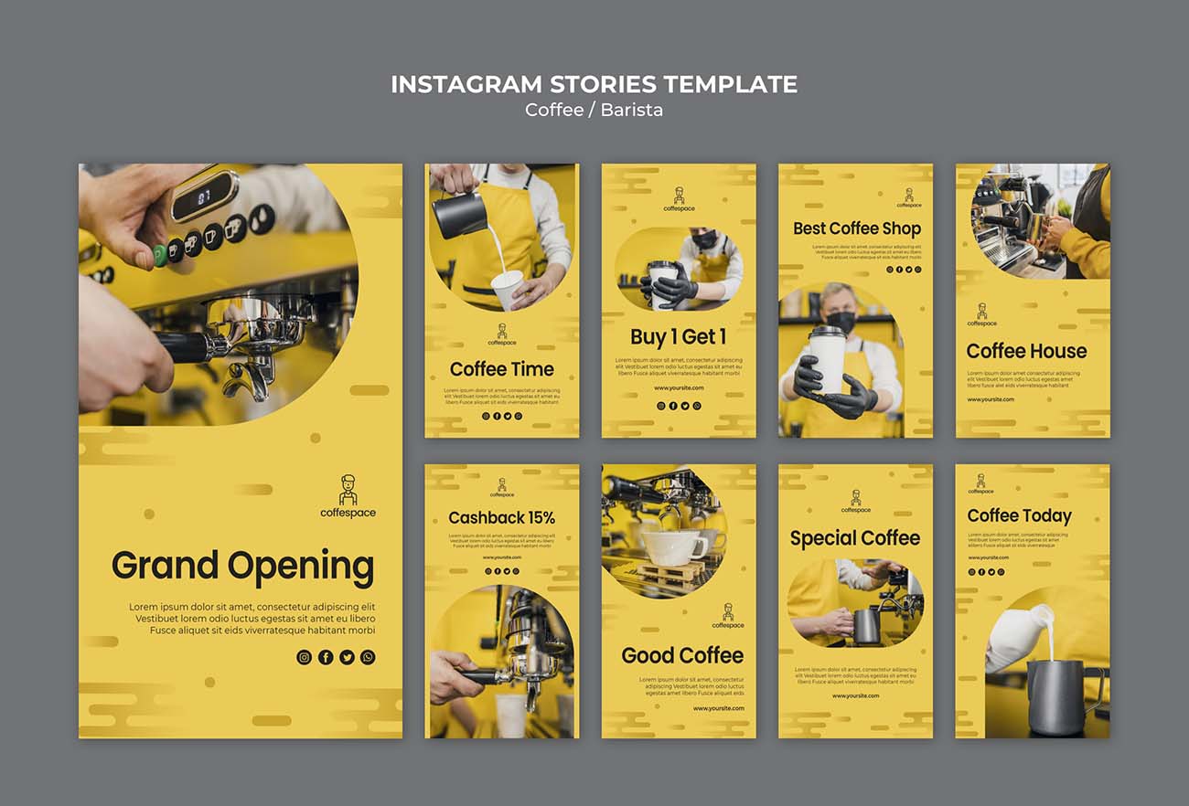 咖啡厅黄色展板单页海报设计PSD源文件coffee-concept-instagram-stories-template