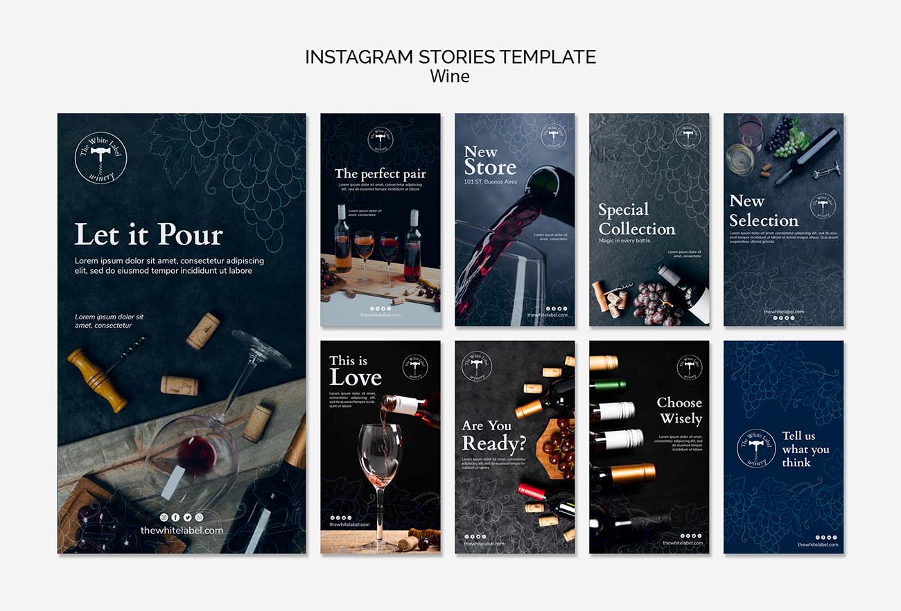 葡萄酒商店广告单页设计PSD源文件wine-shop-instagram-stories-template