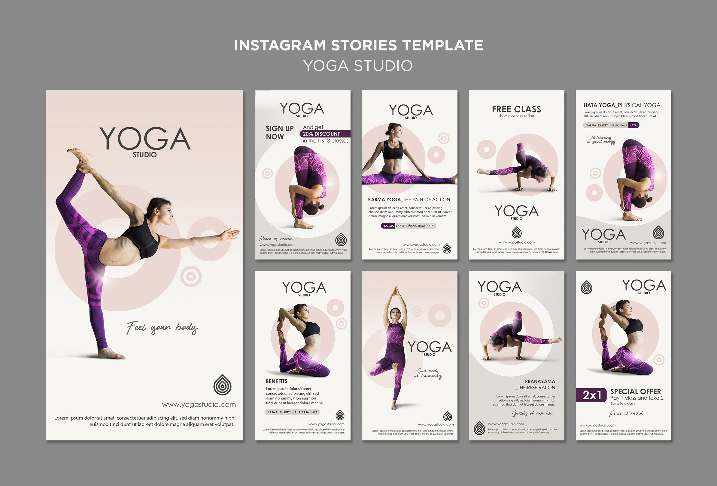 瑜伽健身调理身体海报设计PSD源文件yoga-studio-instagram-stories-template