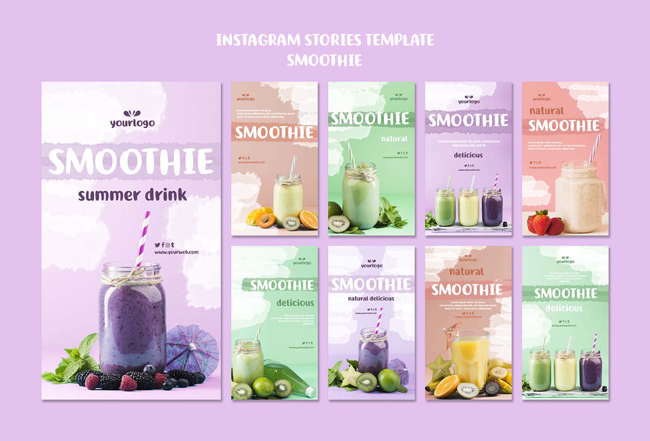 9张蓝莓果汁饮品海报设计PSD源文件atualizando-historias-do-instagram-de-smoothie