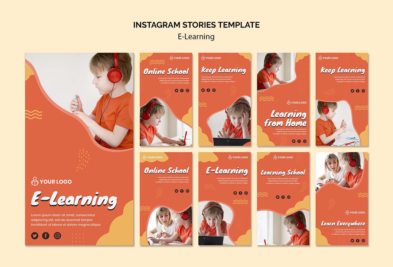 9张在线学习辅导好设计PSD源文件e-learning-instagram-stories