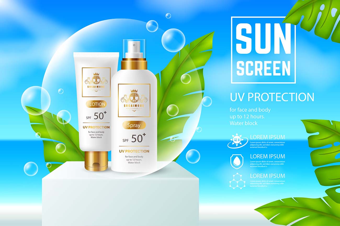 逼真的防晒霜广告概念矢量源文件realistic-sunscreen-ad-concept