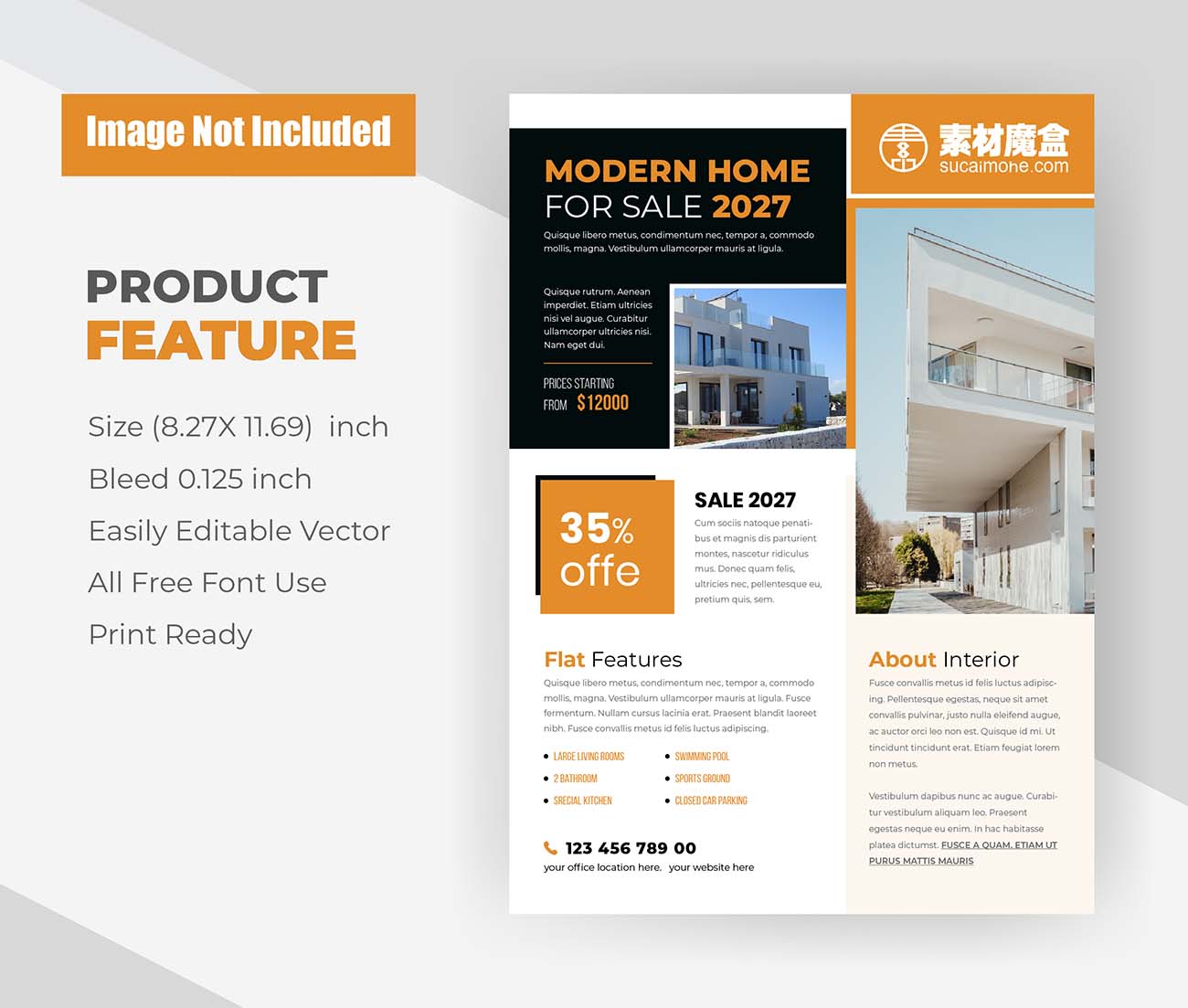 现代待售房屋概念传单模板矢量modern-home-sale-concept-flyer-template
