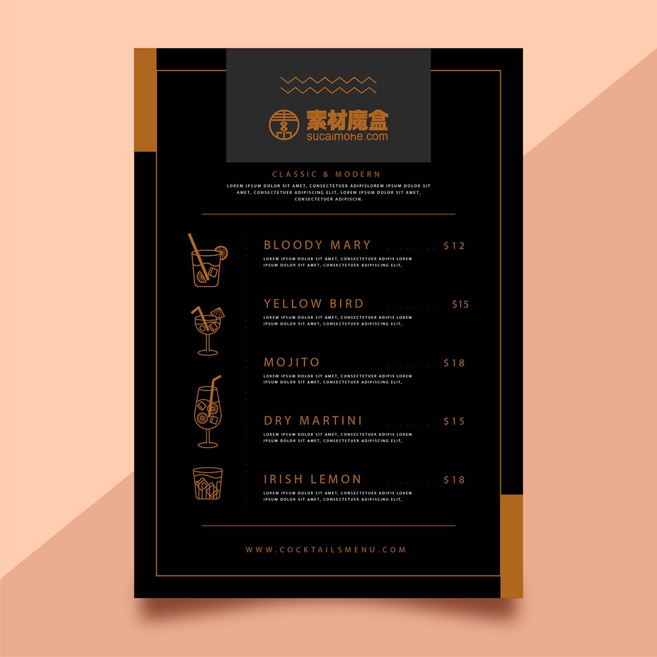 鸡尾酒菜单矢量源文件cocktail-menu-concept