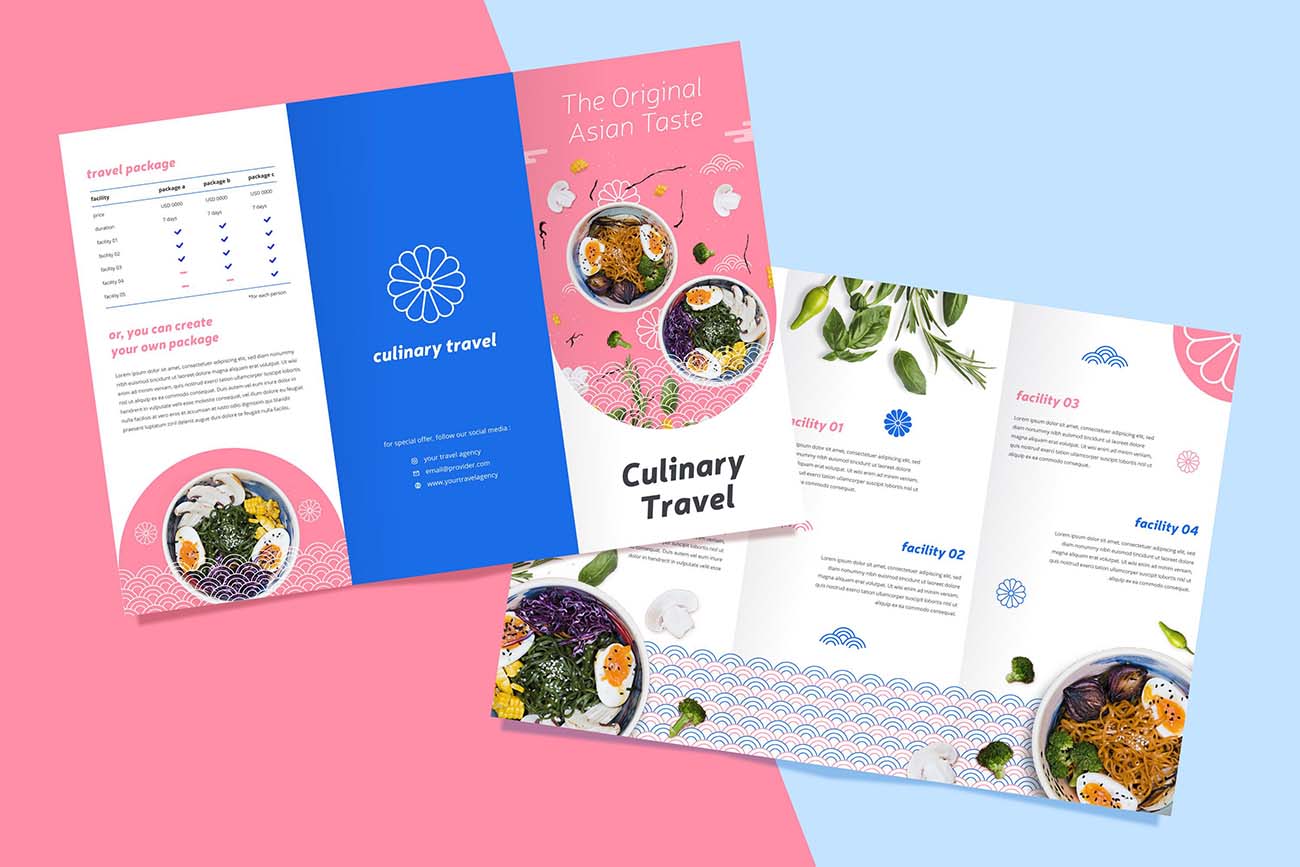 日韩料理美食宣传单三折页创意设计源文件trifold-brochure-concept