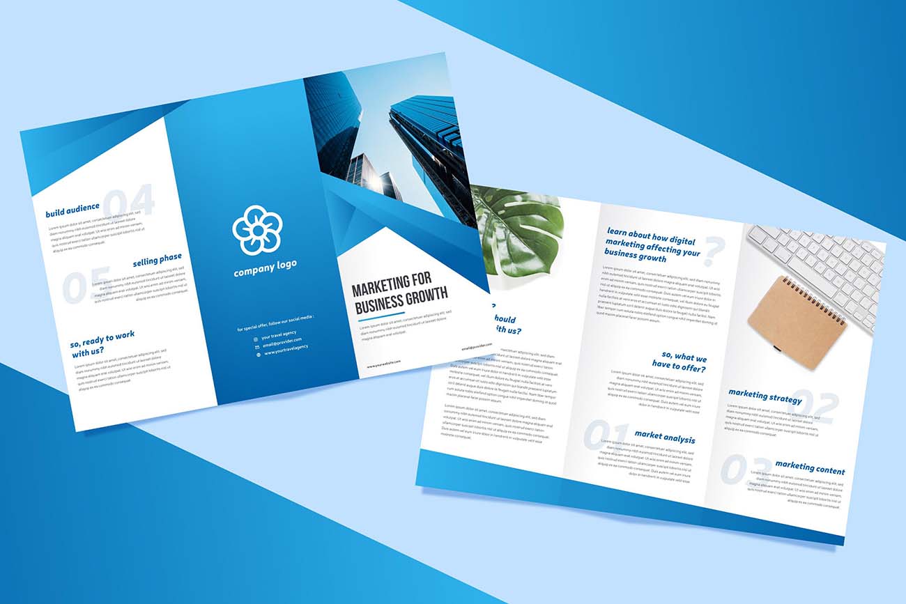 蓝色商务宣传单三折页创意设计源文件trifold-brochure-concept