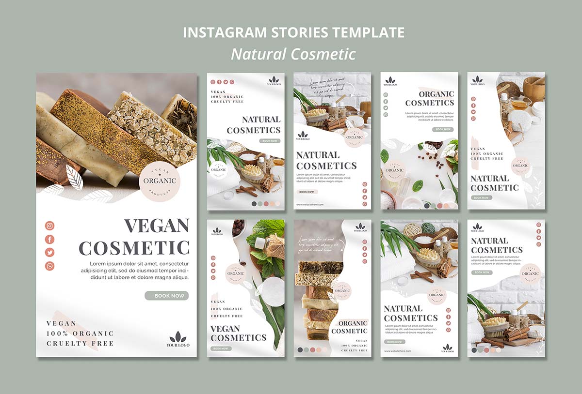 9张天然化妆品海报设计PSDnatural-cosmetics-instagram-stories