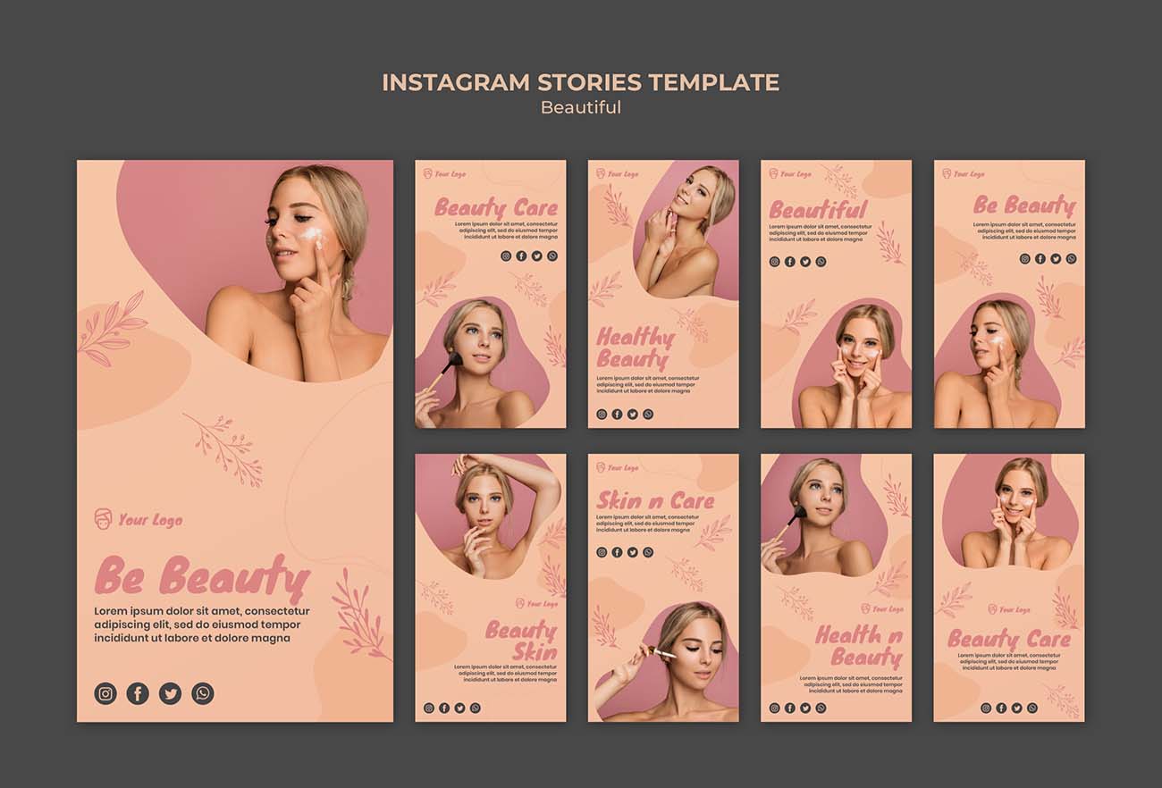 9张美容化妆品海报设计PSD源文件beauty-instagram-stories-template