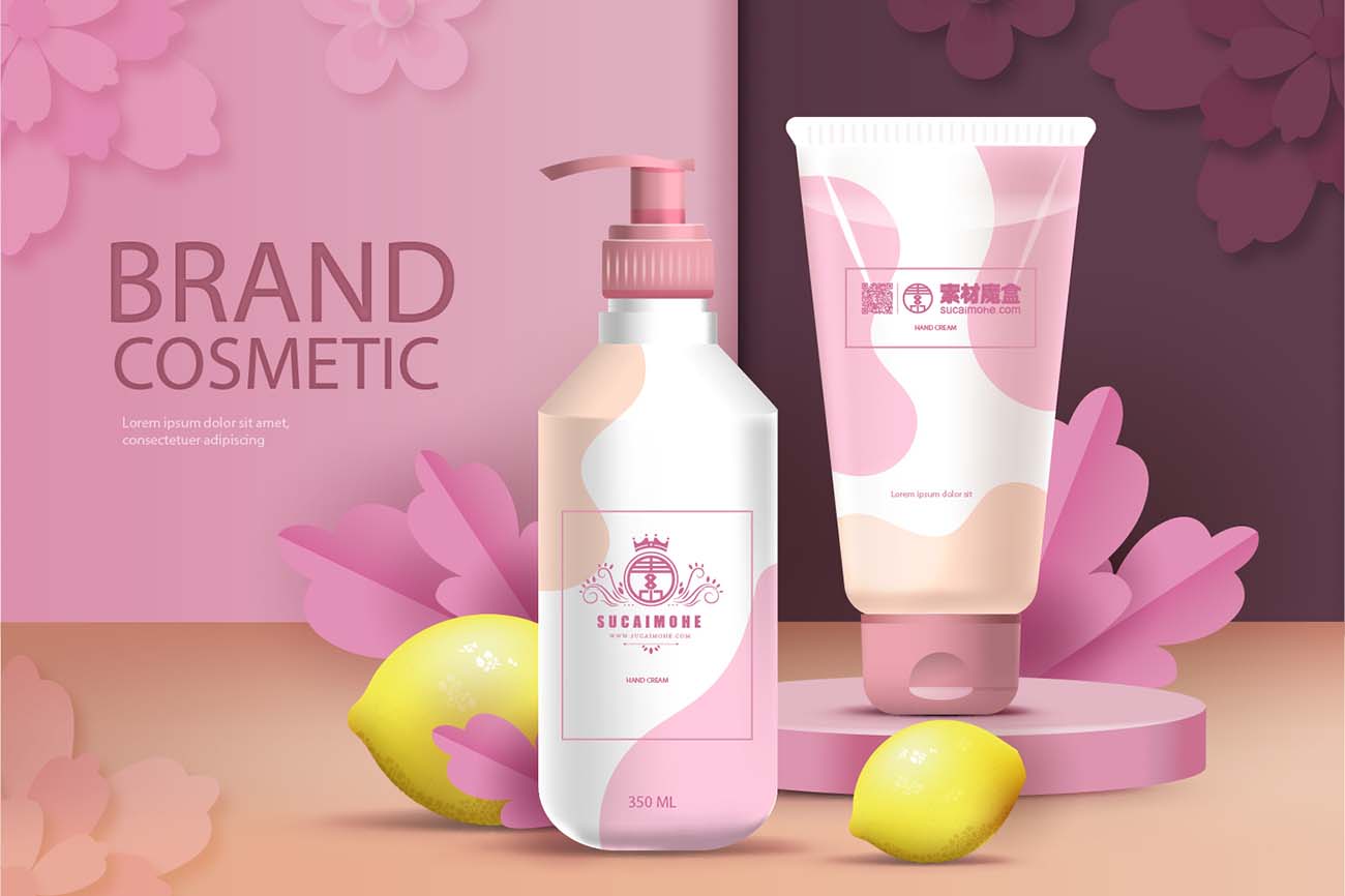 粉色乳液凝胶和奶油品牌化妆品广告pink-lotion-gel-cream-brand-cosmetic-ad